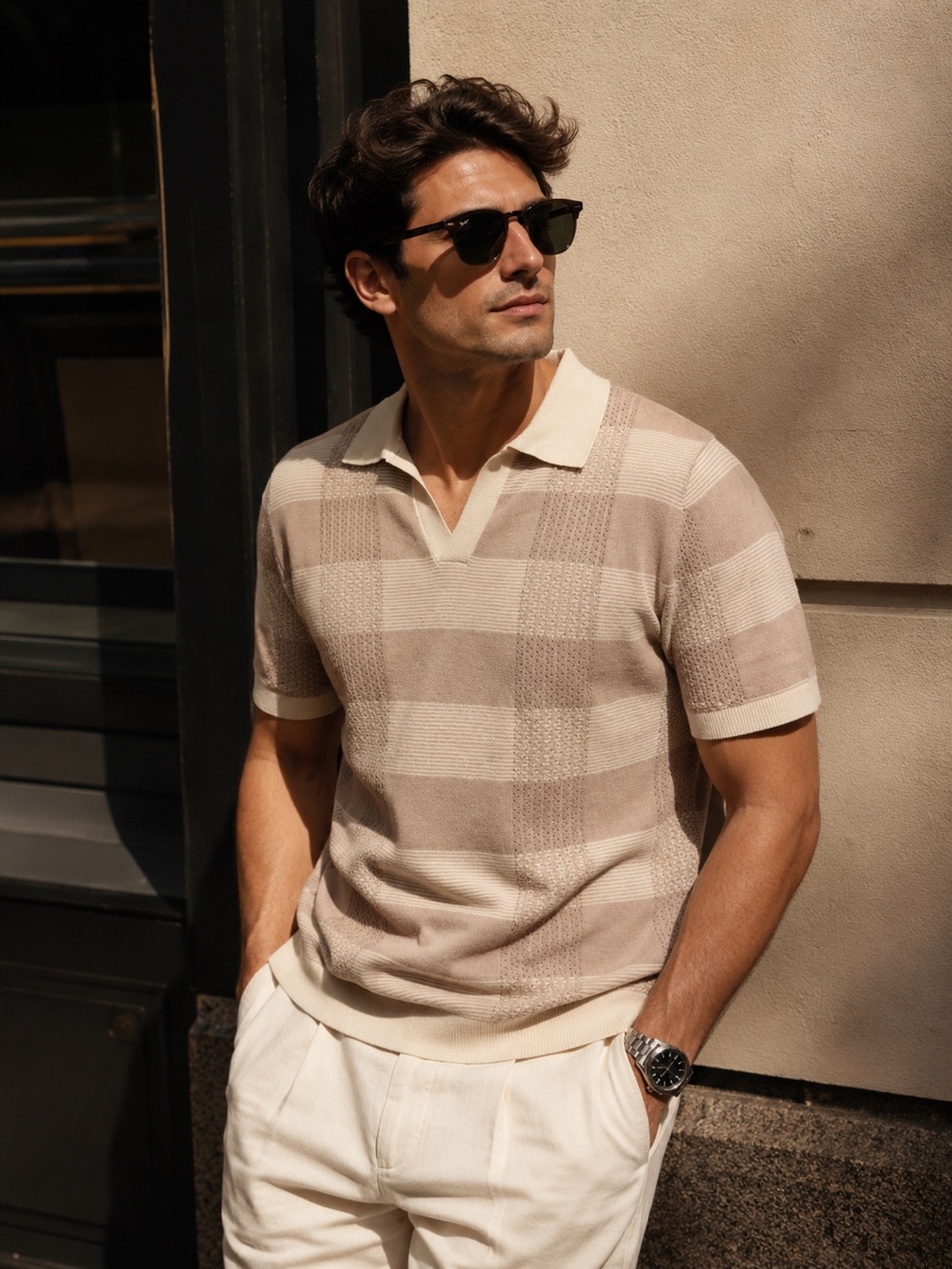BNWT RW&CO Textured Knit Polo Shirt – Beige/Taupe